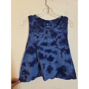 Zella Women Blue Tie Dye Racerback Cropped Tank Top Activewear Yoga Gym Size L